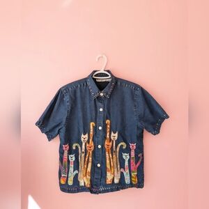 Kitty Denim Button Up